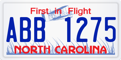 NC license plate ABB1275