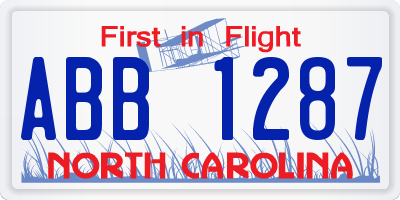 NC license plate ABB1287