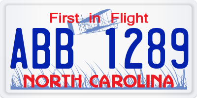 NC license plate ABB1289