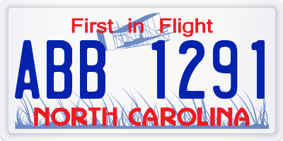 NC license plate ABB1291