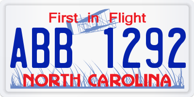 NC license plate ABB1292