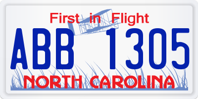 NC license plate ABB1305