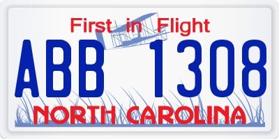 NC license plate ABB1308