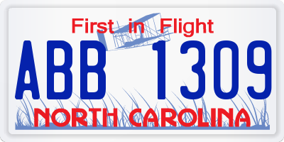NC license plate ABB1309