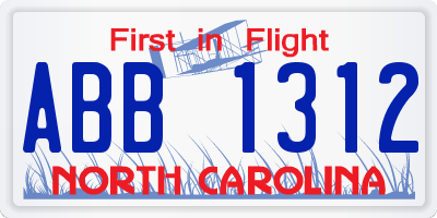 NC license plate ABB1312