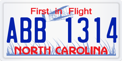 NC license plate ABB1314