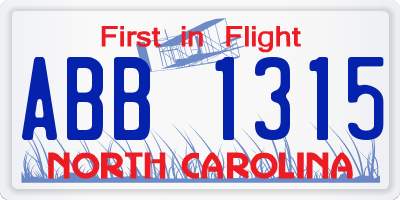 NC license plate ABB1315