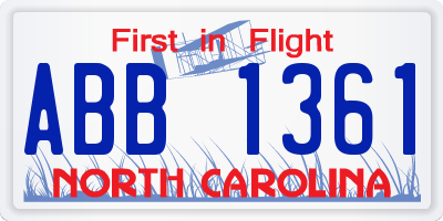 NC license plate ABB1361