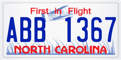 NC license plate ABB1367