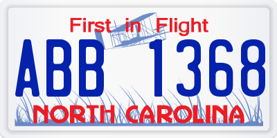 NC license plate ABB1368