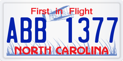 NC license plate ABB1377