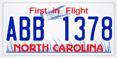 NC license plate ABB1378
