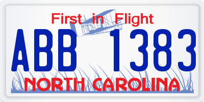 NC license plate ABB1383