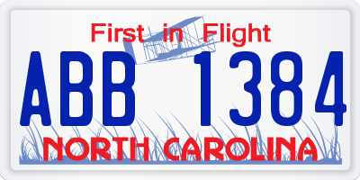 NC license plate ABB1384