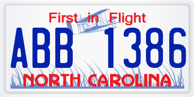 NC license plate ABB1386