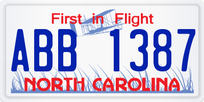 NC license plate ABB1387