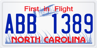 NC license plate ABB1389
