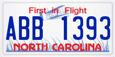 NC license plate ABB1393