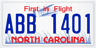 NC license plate ABB1401