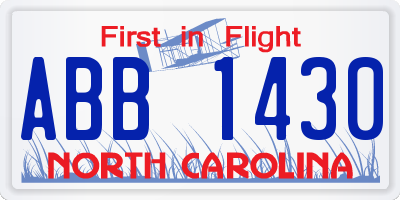 NC license plate ABB1430