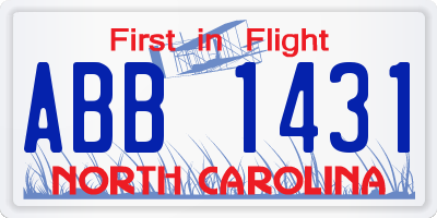 NC license plate ABB1431