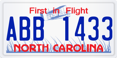 NC license plate ABB1433