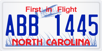 NC license plate ABB1445