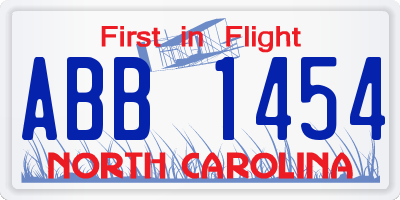 NC license plate ABB1454