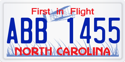 NC license plate ABB1455
