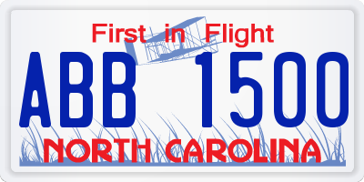 NC license plate ABB1500