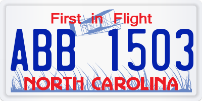NC license plate ABB1503