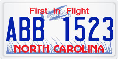 NC license plate ABB1523