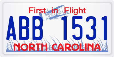 NC license plate ABB1531