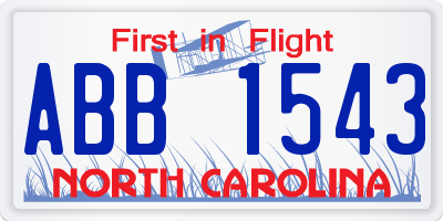 NC license plate ABB1543