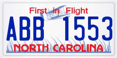 NC license plate ABB1553