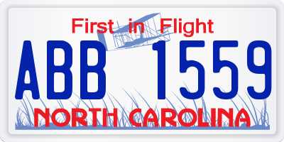NC license plate ABB1559