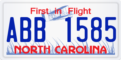 NC license plate ABB1585