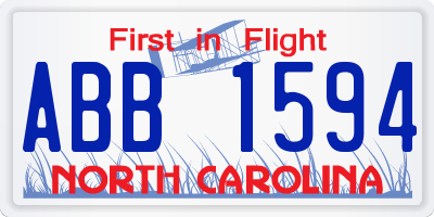 NC license plate ABB1594