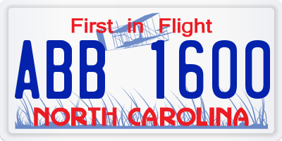 NC license plate ABB1600