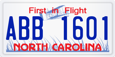NC license plate ABB1601
