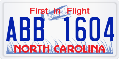 NC license plate ABB1604