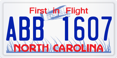 NC license plate ABB1607