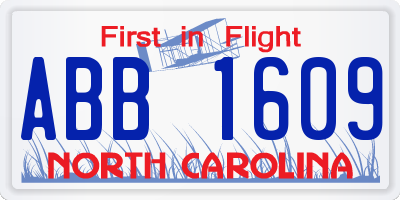 NC license plate ABB1609
