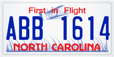 NC license plate ABB1614