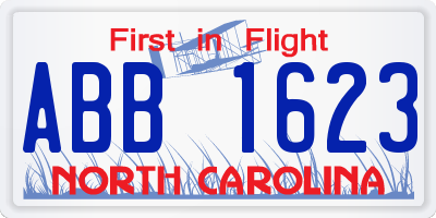 NC license plate ABB1623
