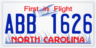 NC license plate ABB1626