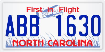 NC license plate ABB1630