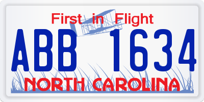 NC license plate ABB1634