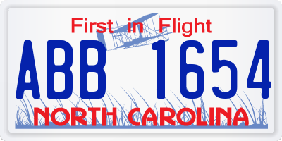 NC license plate ABB1654