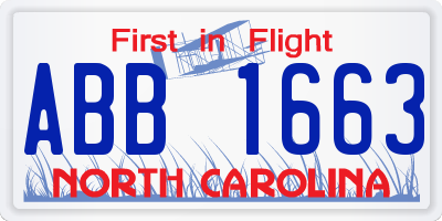 NC license plate ABB1663